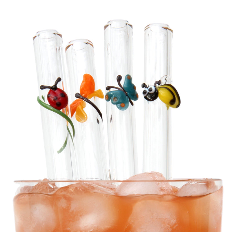 ladybug, dragonfly, butterfly and bee reusable glass drinking straws