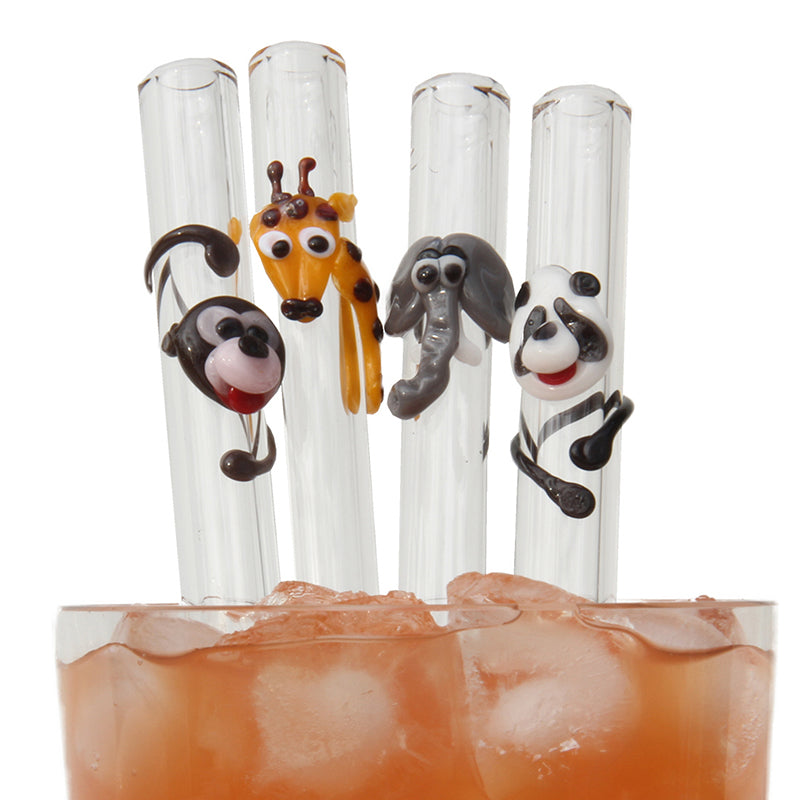 monkey, giraffe, elephant, panda wild animal theme set glass straws