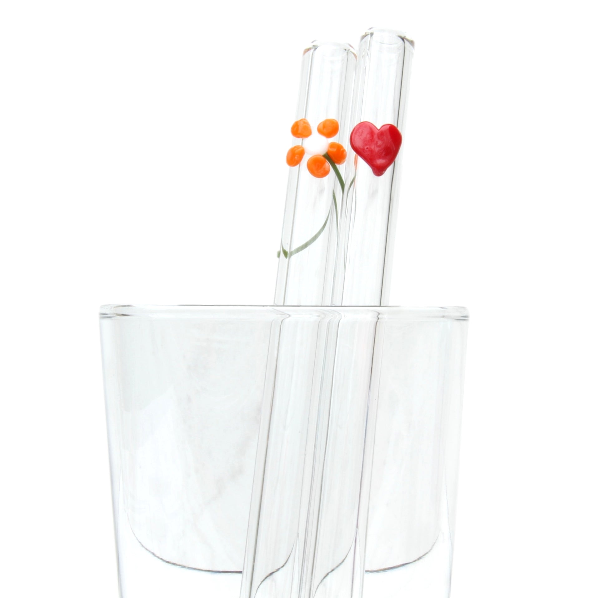 heart and flower glass straws glass sipper