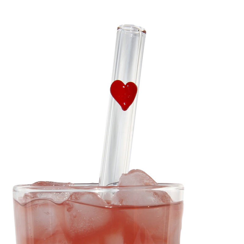 Smoothie Straw With Glass Heart, Cocktail Straw, Glass Straws