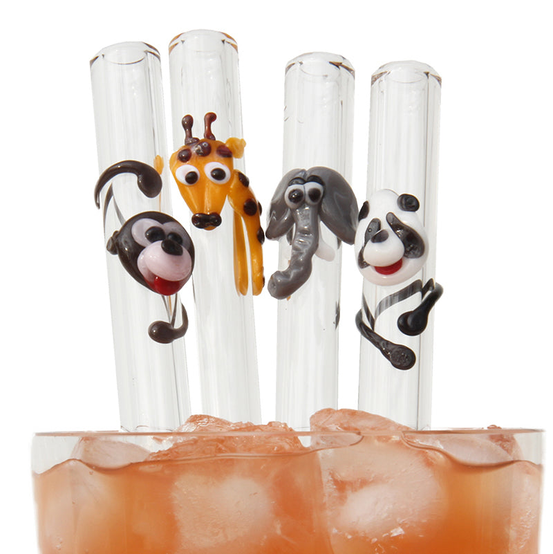 Glass Straws Wild Animal Reusable Glass Drinking Straws Set - GlassSipper
